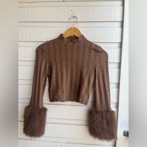 Brown faux fur trim long sleeve